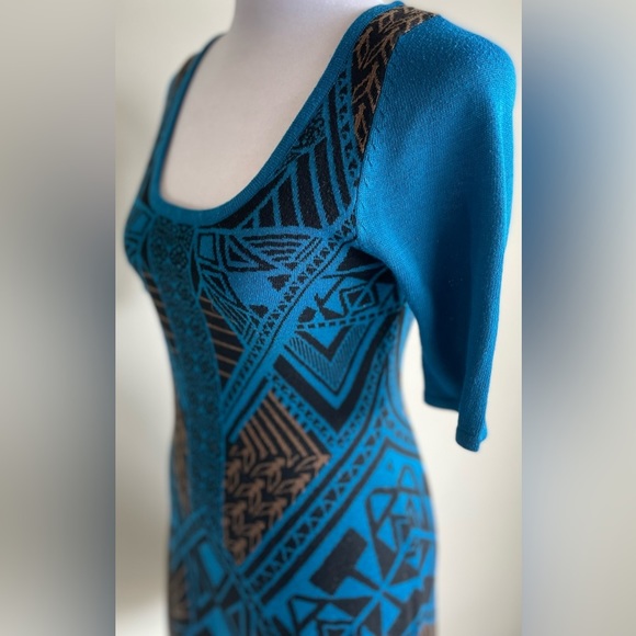 ANTHROPOLOGIE FLYING TOMATO KNIT PULLOVER DRESS, BROWN/TEAL/SZ M - Picture 7 of 10